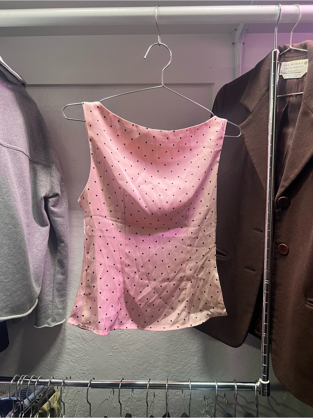 Pink Satin Polka Dot Cowl Neck Camisole